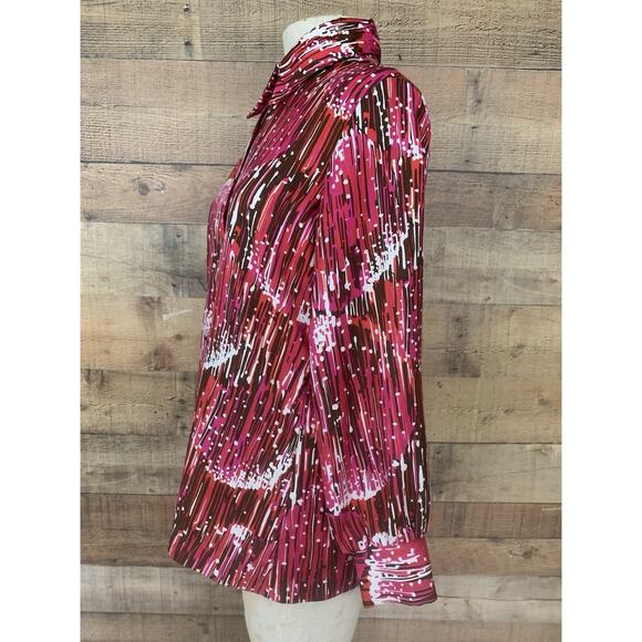 Vintage 1970’s Disco Abstract Pointy Collar Shirt Sz M/L Hippie Blouse - Picture 4 of 8